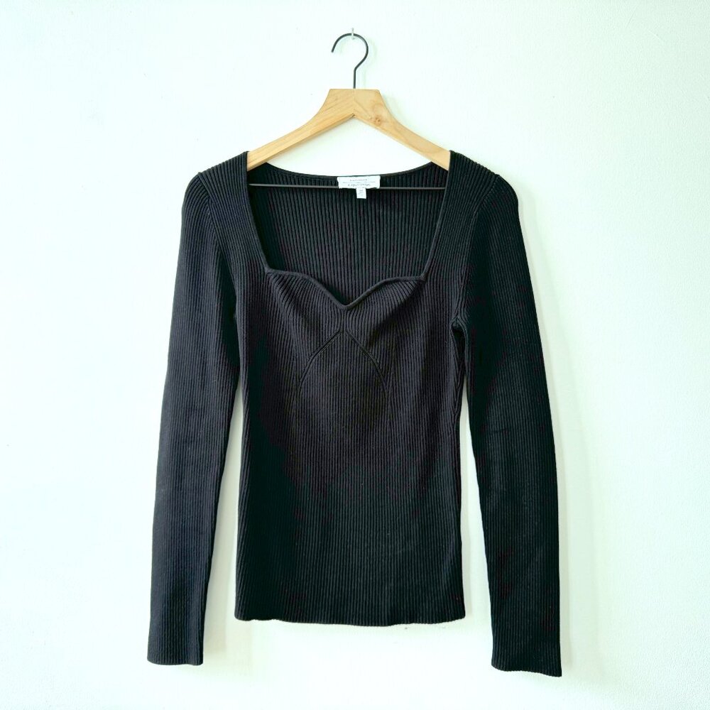 & Other Stories Ribbed Knit Long Sleeve Sweetheart Neck Top, Medium